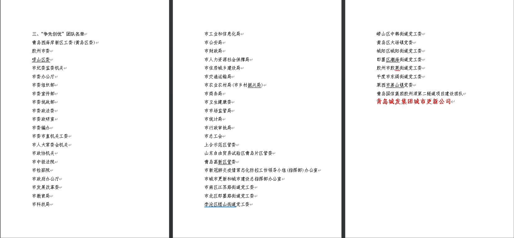青島城發(fā)城市更新有限公司榮獲“爭(zhēng)先創(chuàng)優(yōu)”團(tuán)隊(duì)榮譽(yù)稱號(hào)
