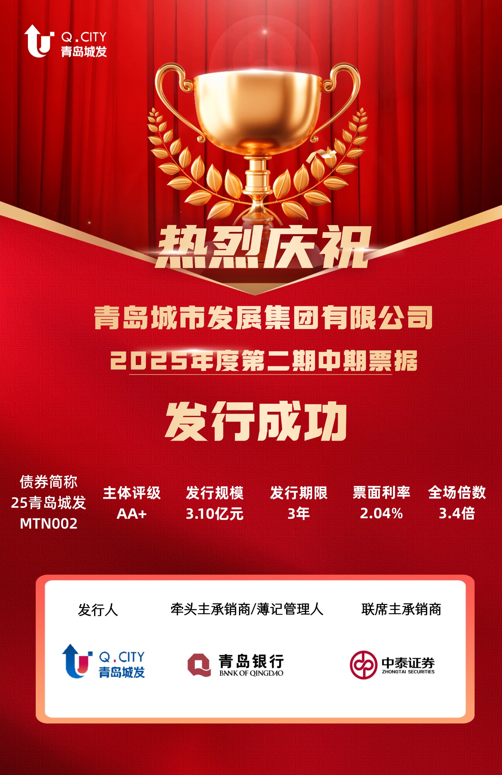 城發(fā)集團成功發(fā)行2025年度第二期中期票據(jù)